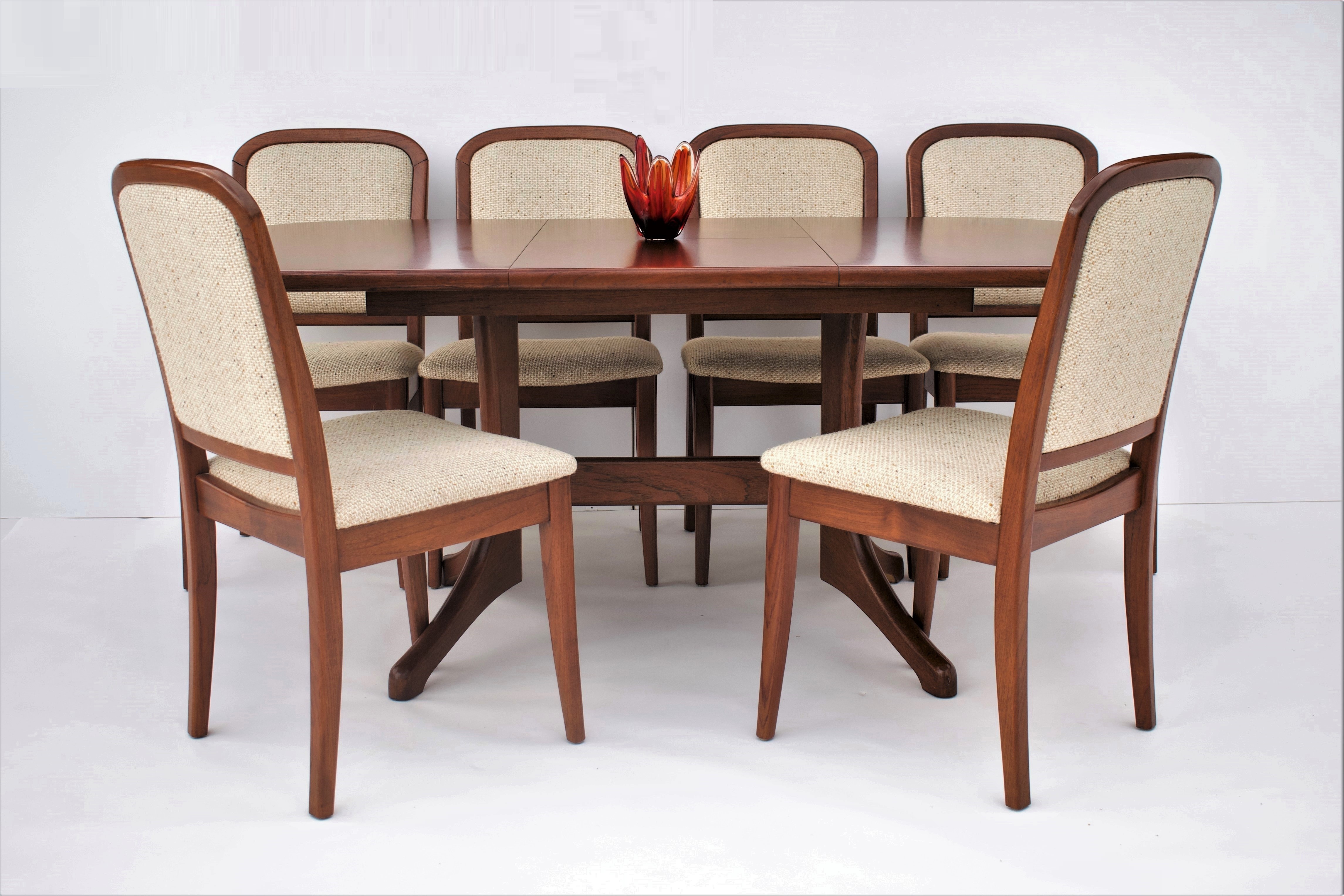 six 6 vintage dining chairs labels noblett chairs 1960's danish chairs  era retro chairs